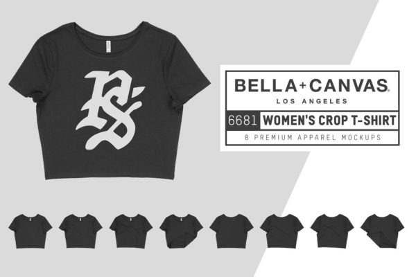 超短款女士T恤服装样机 Bella Canvas 6681 Women’s Crop Tee