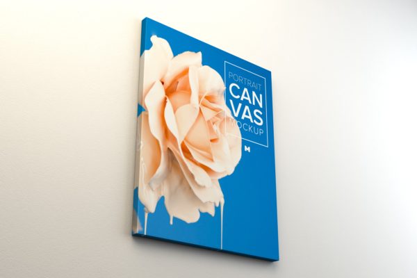 挂墙画布画框艺术作品&amp;画像展览效果透视图样机素材 Portrait Canvas Frame Mockup Hanging on Wall in Perspective