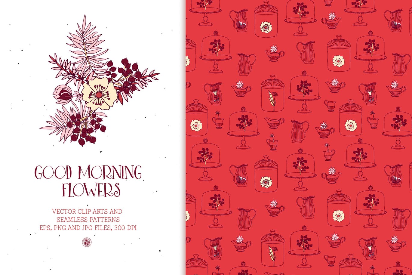 插花艺术水彩手绘图案无缝花样纹理背景素材 Good Morning Flowers插图(1)