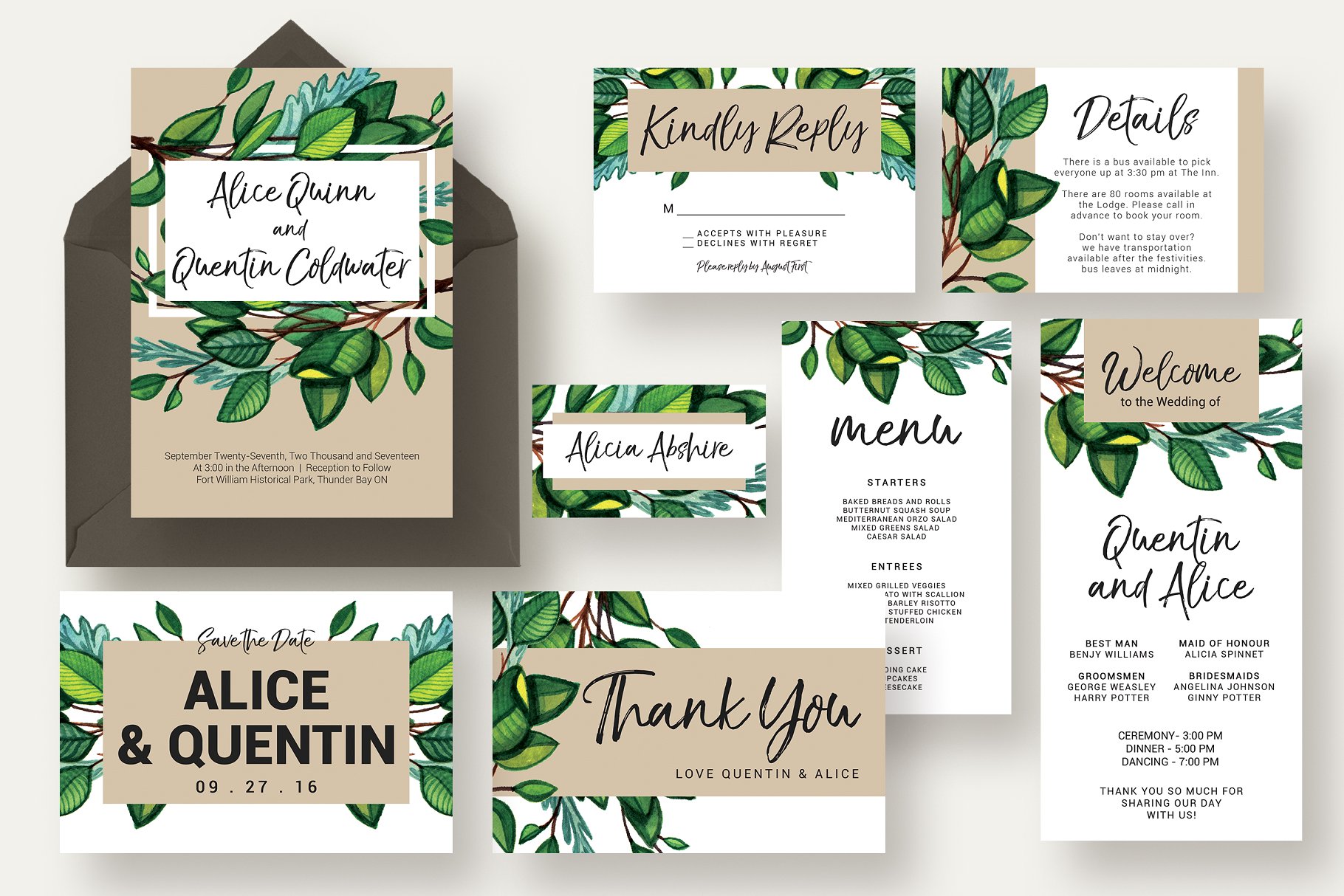绿枝婚礼邀请函设计模板套装 Greenery Branch Wedding Suite插图