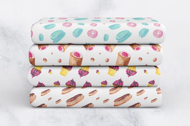 手绘水彩糕点无缝图案合集 Watercolor Pastry Patterns插图(6)
