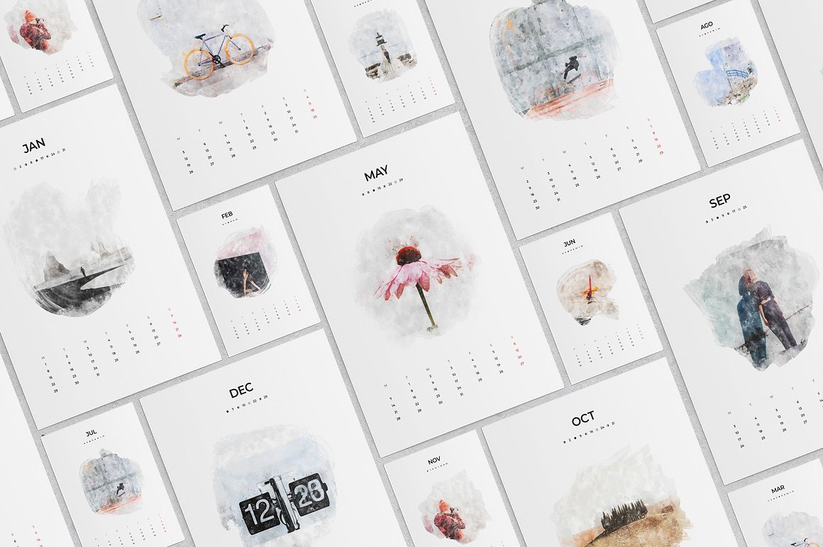 高逼格2018水彩日历模版下载[indd]插图(7)