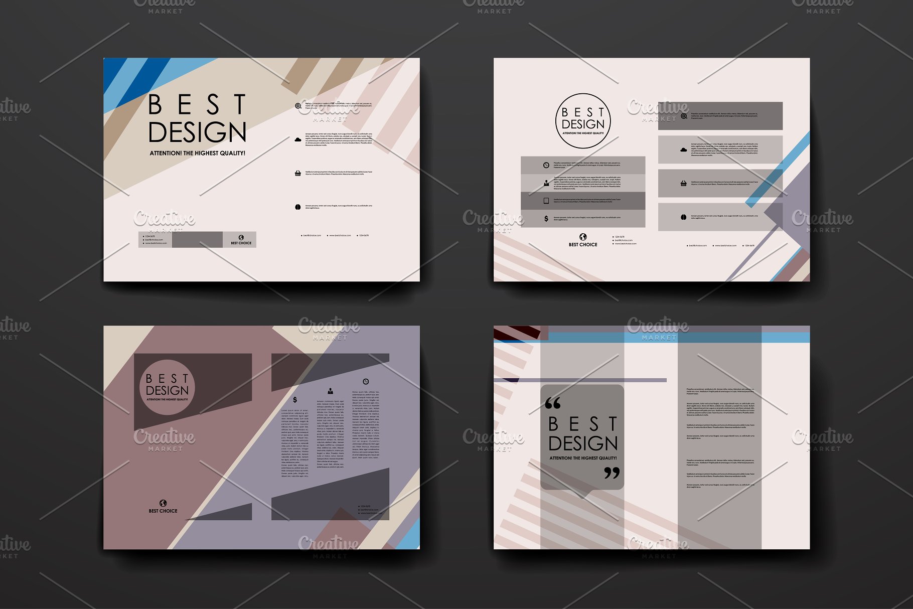 抽象图形背景小册子模板 Set of Beautiful Brochures插图(4)