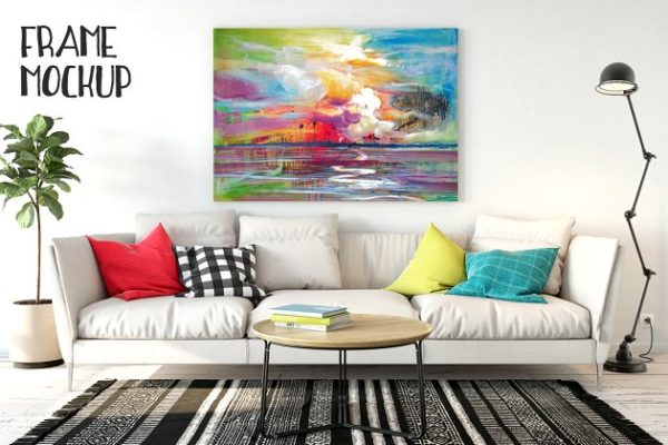 巨幅油画画框样机模板01 Interior Canvas Mockup – 01