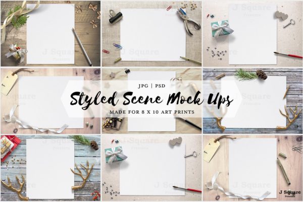 文艺范场景纸张样机模板 Styled Scene MockUps for 8×10 Prints