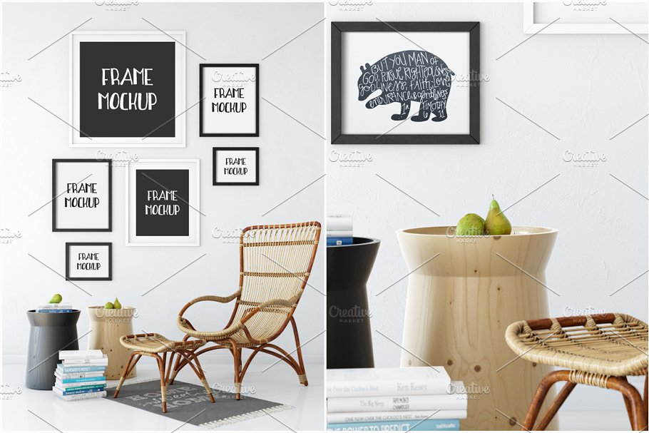 室内挂墙式画框样机模板 Scandi Interior Frame Mockup – 12插图(1)