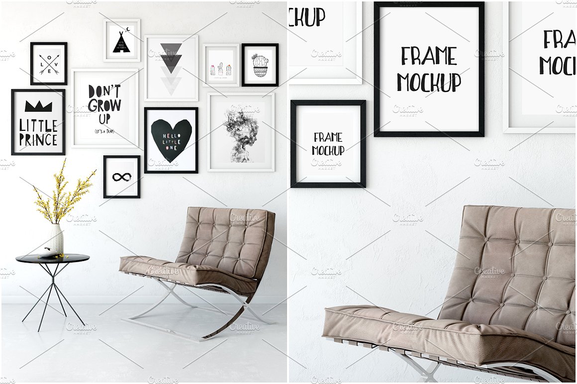 室内挂墙画框相框样机 Scandi Interior Frame Mockup – 08插图