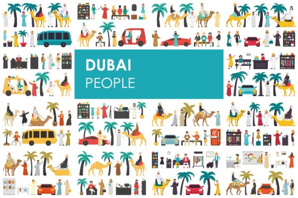 迪拜人物风情扁平化设计插画 Dubai – flat people set
