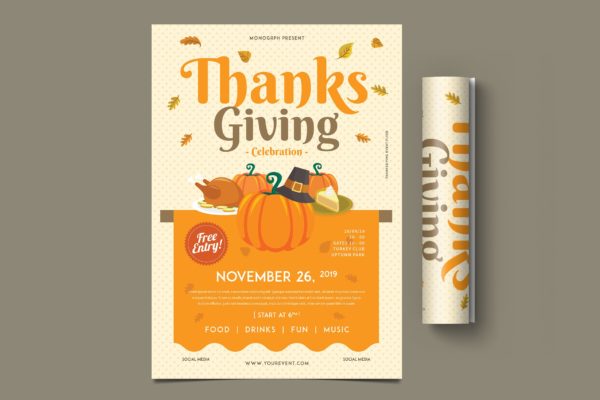 感恩节美食活动邀请海报传单设计模板 Thanksgiving Flyer