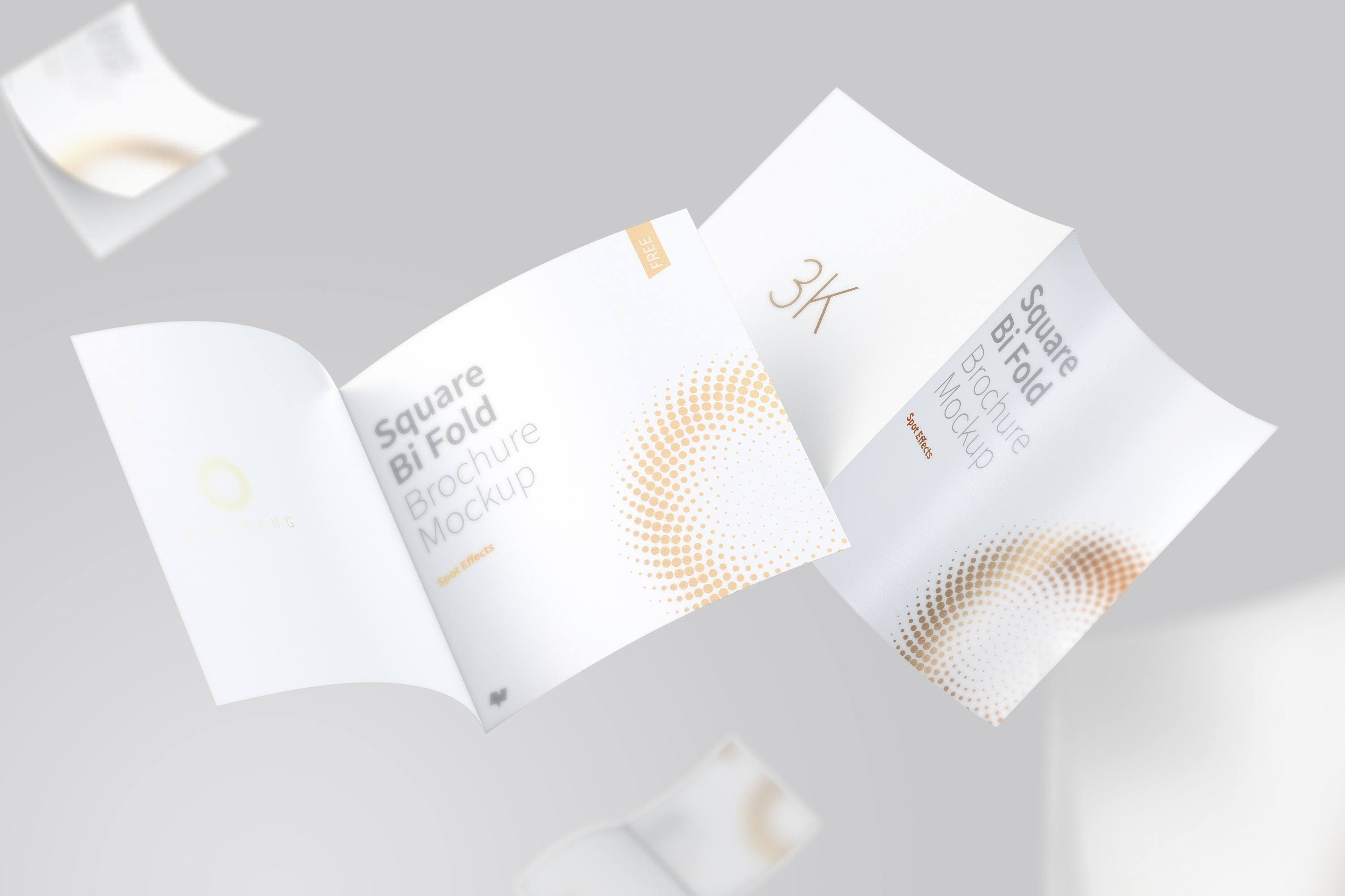 漂浮的方形对折小册子传单设计预览免费样机模板 FREE Square Bi Fold Brochure Mockup, Floating 3K插图(5)