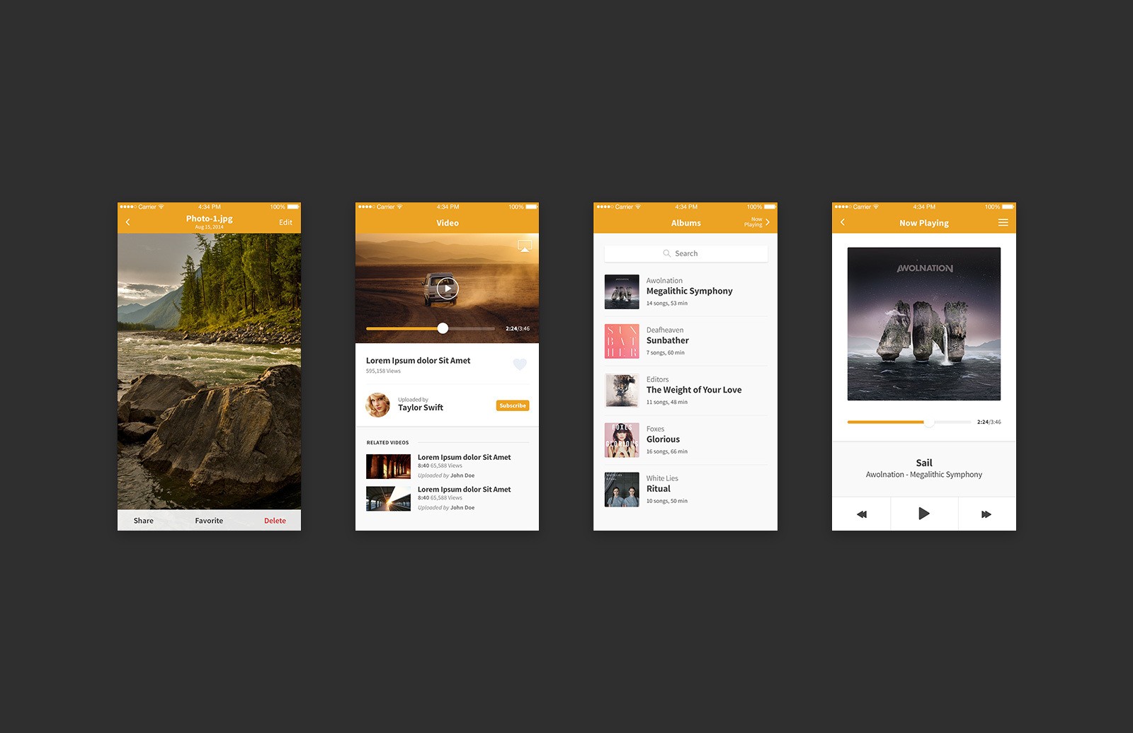 iOS&Android 移动应用 UI 套件组合 Hue – 44 Screens for iOS App Design [PSD, Sketch]插图(6)