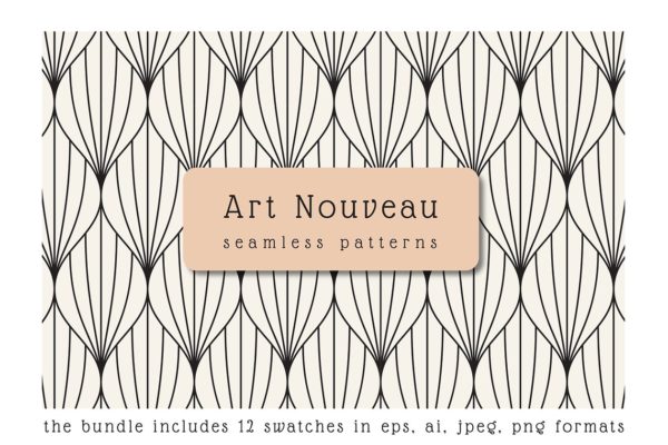 新艺术主义无缝图案花纹 Art Nouveau Seamless Patterns Set