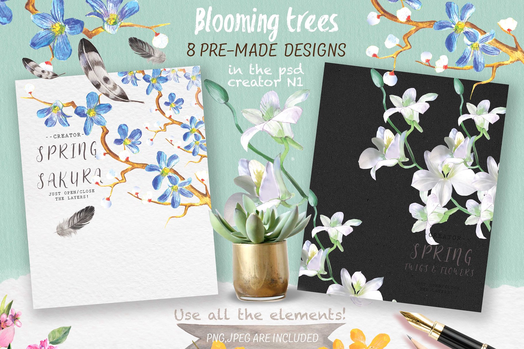 极力推荐:“春暖花开”水彩花卉设计素材包 "Spring bloom" 80 png插图(8)