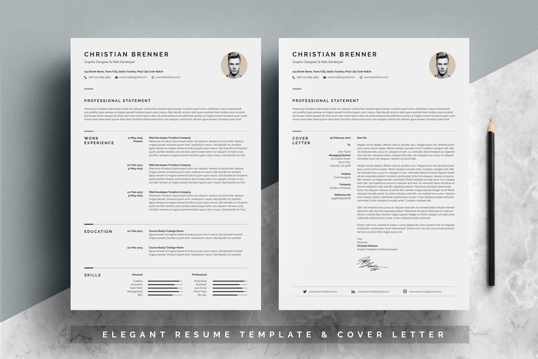 一份简洁优雅的简历模板 Elegant Resume Template插图(1)