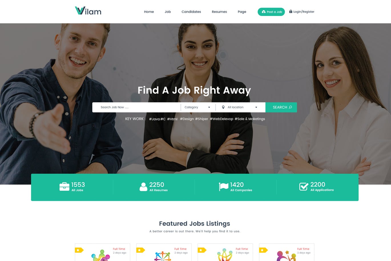 职位招聘网站界面设计PSD模板 ViLam – Job Board PSD Template插图