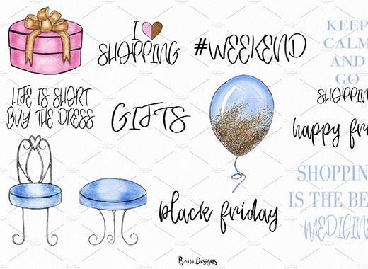 水彩风格的时尚购物剪贴画合辑下载[png]