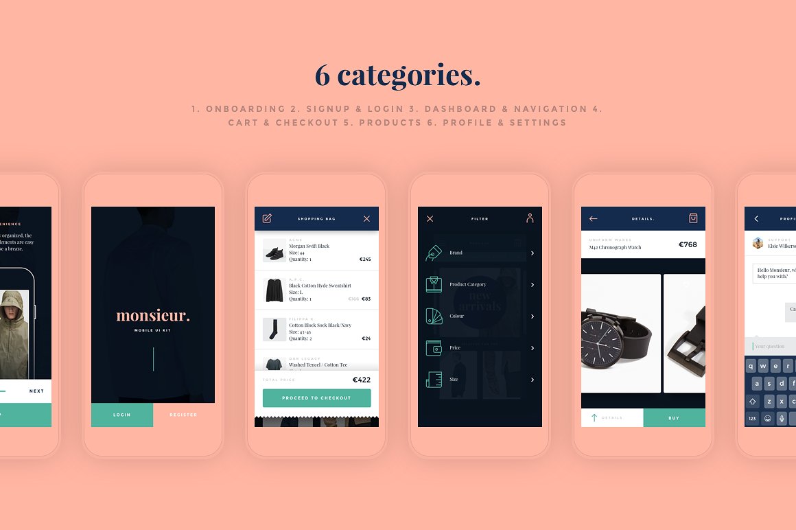 时尚服饰电子商务 APP UI 套件 Monsieur. Mobile E-commerce UI Kit [For Sketch&Principle]插图(5)