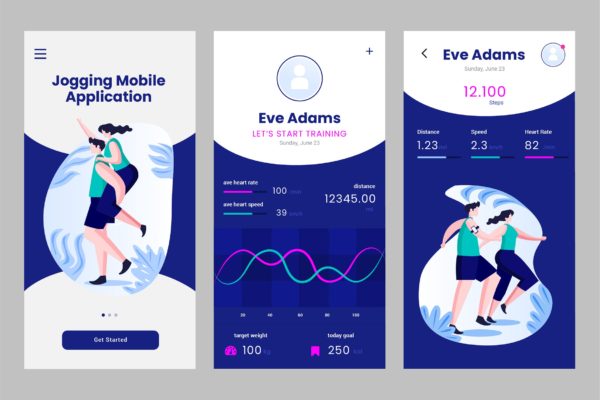 健身跟踪器APP应用程序设计PSD&amp;AI模板 Fitness Tracker Apps PSD and AI Template