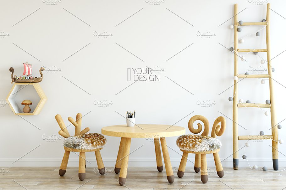 儿童主题卧室墙纸设计&相框样机 Interior KIDS WALL & FRAMES Mockup 2插图(10)