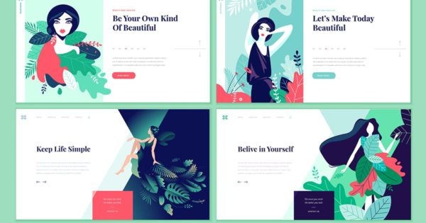 女性时尚主题网站设计概念插画矢量素材 Set of Beauty Web Page Design Templates