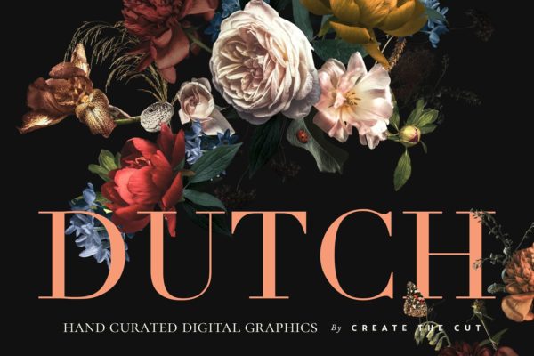 传统色彩荷兰花卉剪贴画 Vintage Floral Clip Art – Dutch