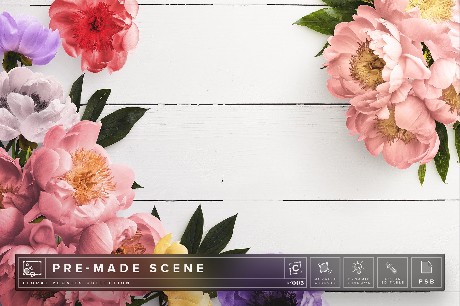 优雅花卉场景样机 Floral Peonies Mockup Scene #005插图