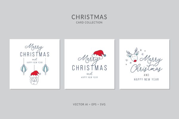 简约设计风格圣诞节贺卡矢量设计模板集 Christmas Greeting Card Vector Set