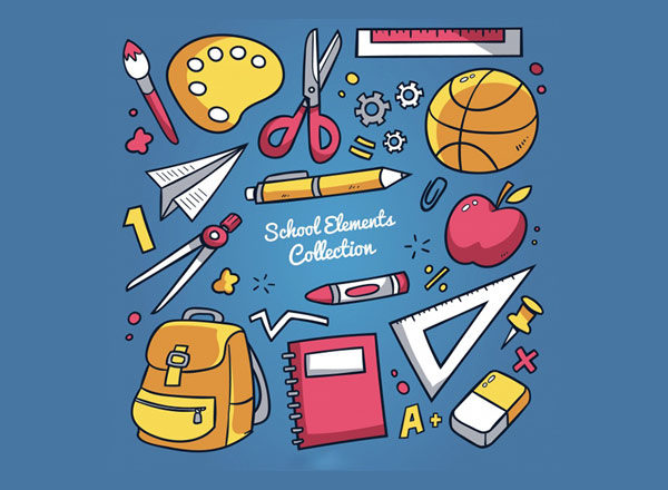 卡通学校生活主题元素素材 School background with elements [AI, EPS]