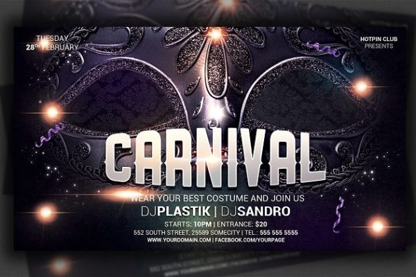 嘉年华|狂欢节派对传单模板 Carnival and Mardi Gras Party Flyer