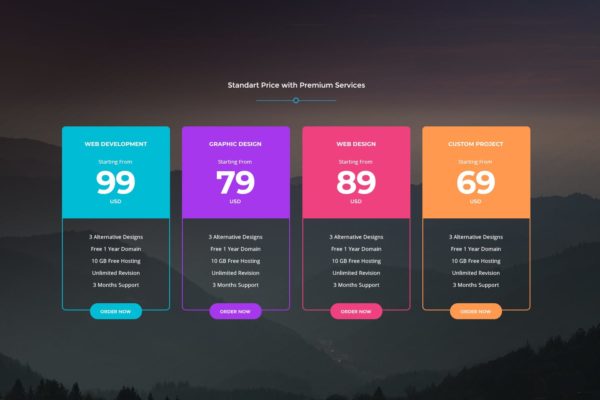 网站服务多套餐价格表单设计模板 Price Table 41