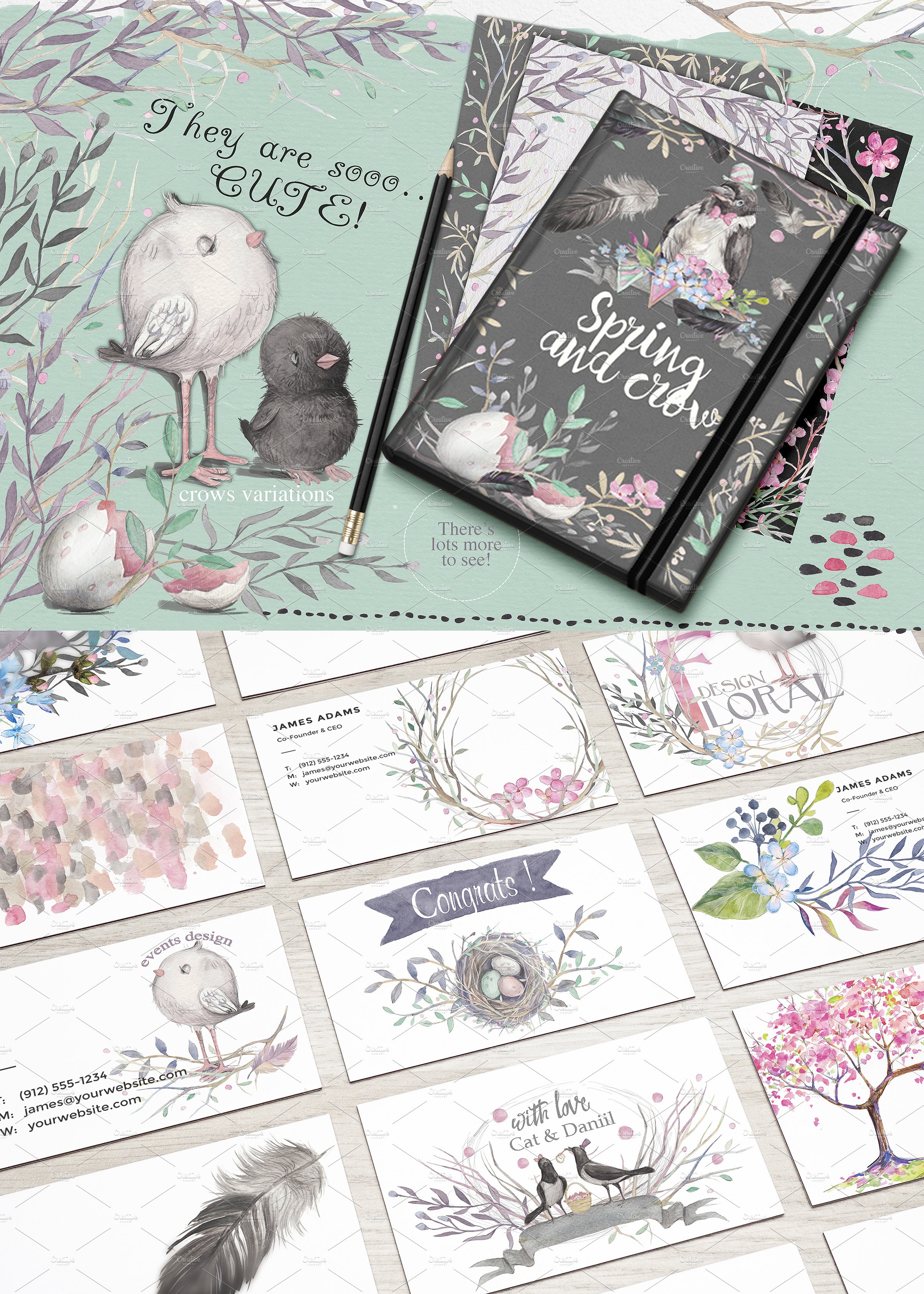 艺术收藏“春乌鸦”水彩素材包下载插图(4)