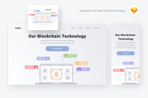 区块链技术矢量素材库精选概念插画 Blockchain technology illustration (Sketch, SVG)