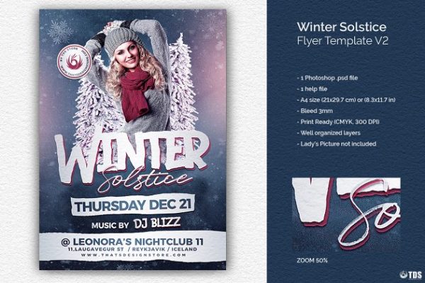 冬日主题活动海报设计PSD模板v2 Winter Solstice Flyer PSD V2