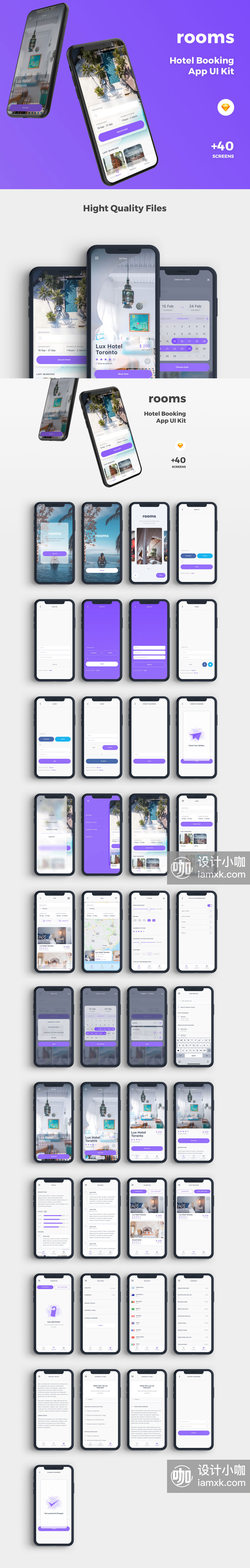 素材库下午茶：时尚简约的名宿酒店预定APP UI KITS下载 [Sketch]