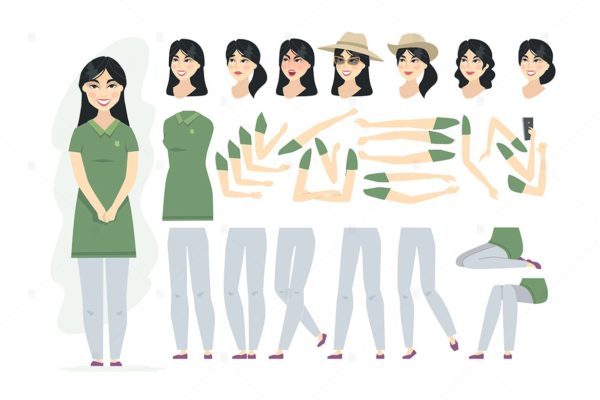 中国女人卡通人物形象矢量插画素材库精选 Chinese woman – cartoon character constructor