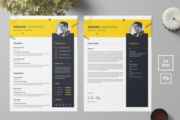 两列排版风格个人求职简历&amp;推荐信二合一模板 Resume Template 40