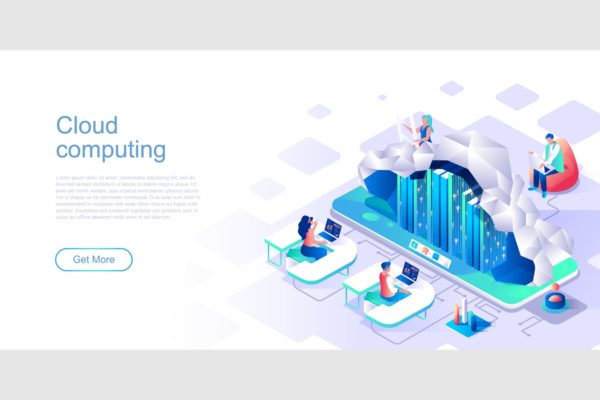 云计算主题网站设计等距素材库精选概念插画 Cloud Computing Isometric Flat Concept Header