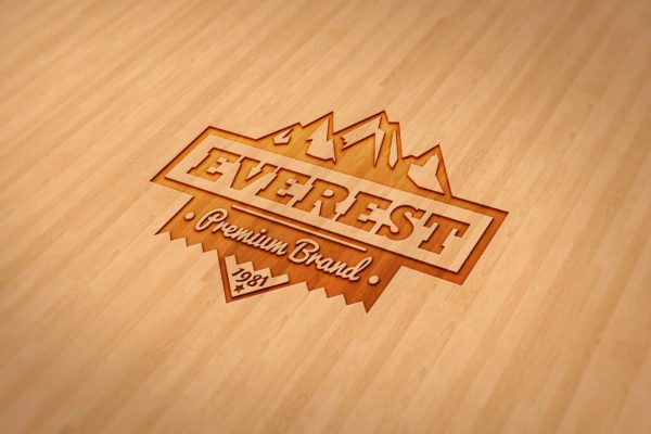 户外运动品牌Logo商标木刻效果图样机模板 Wood Engraved Mockup