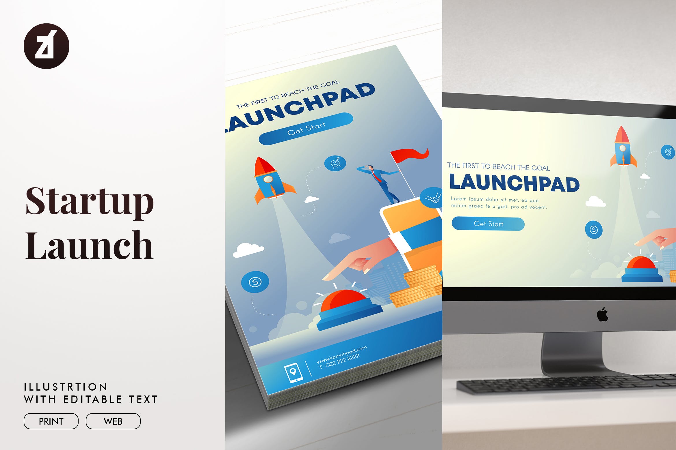 项目启动主题矢量素材库精选概念插画素材 Startup launch illustration with text layout插图