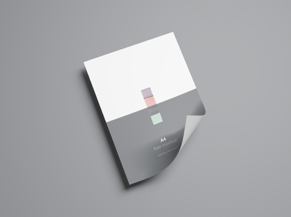 A4标准尺寸传单卷页效果图样机 A4 Flyer Mockup