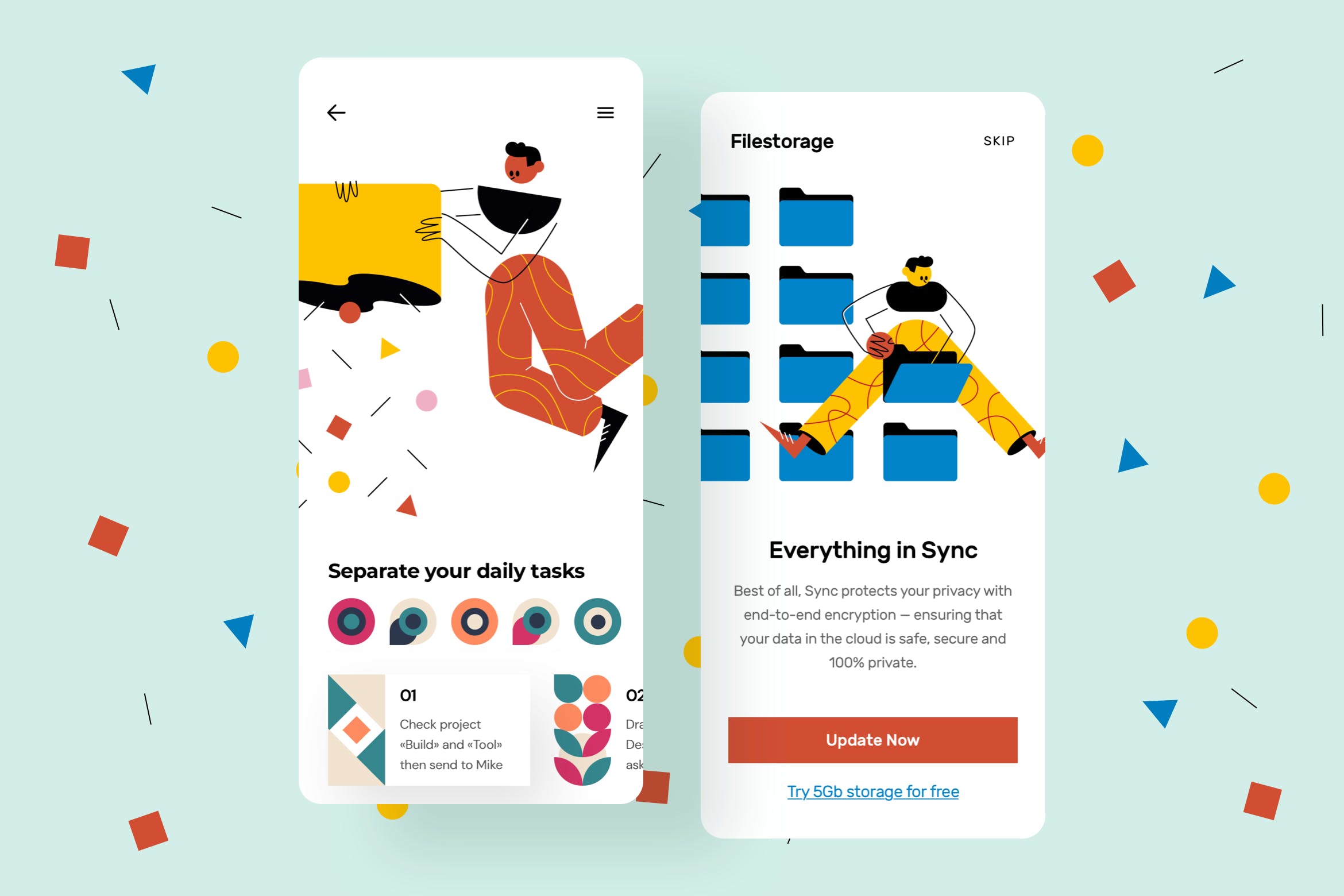 文件管理主题APP用户界面设计矢量插画 File Manager Mobile Interface Illustrations插图