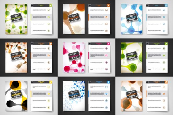 抽象分子结构画册手册模板 Set of brochures in molecule style