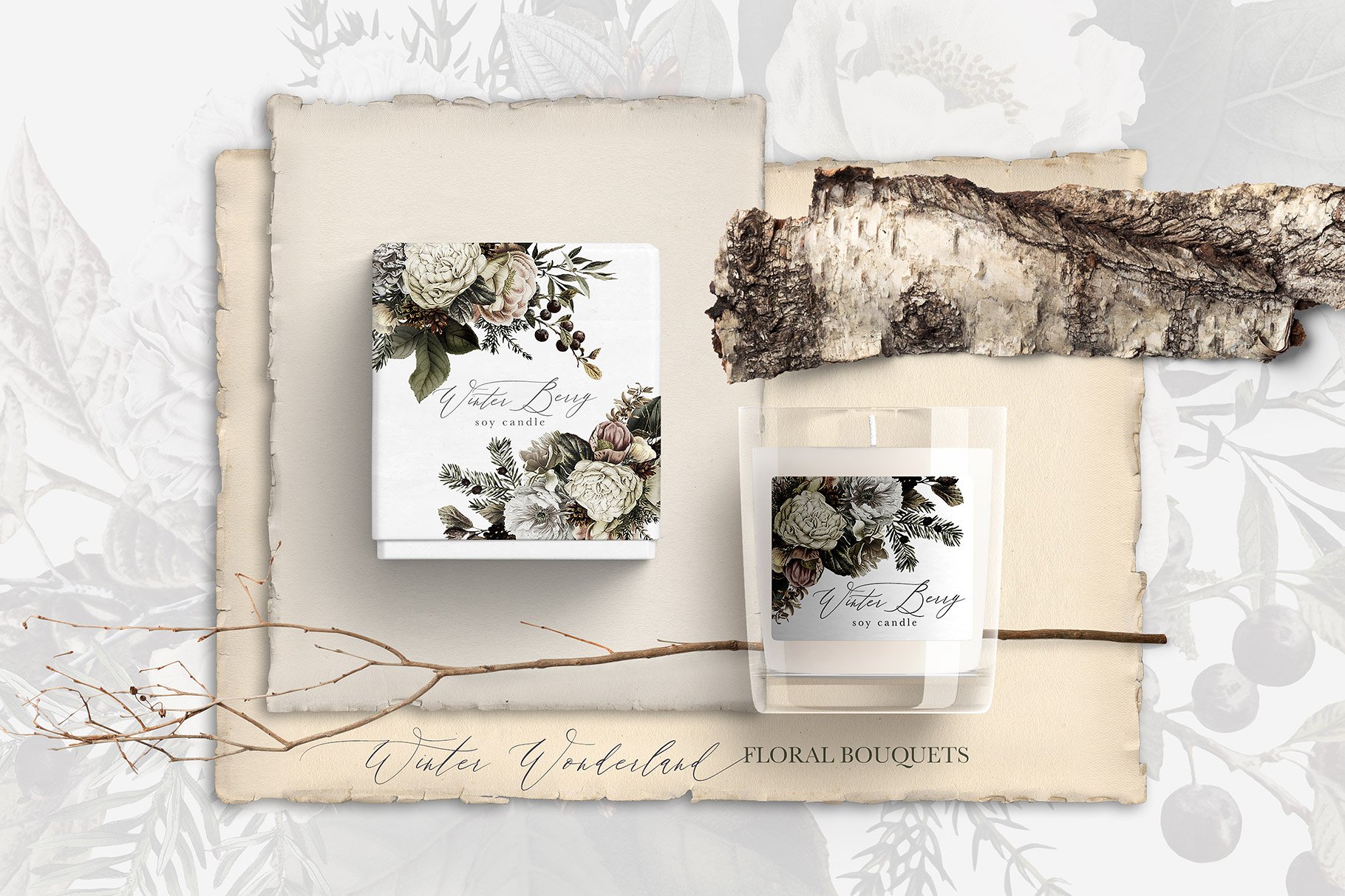 典雅风冬季仙境花束插画素材 Winter Wonderland Floral Bouquets插图(3)