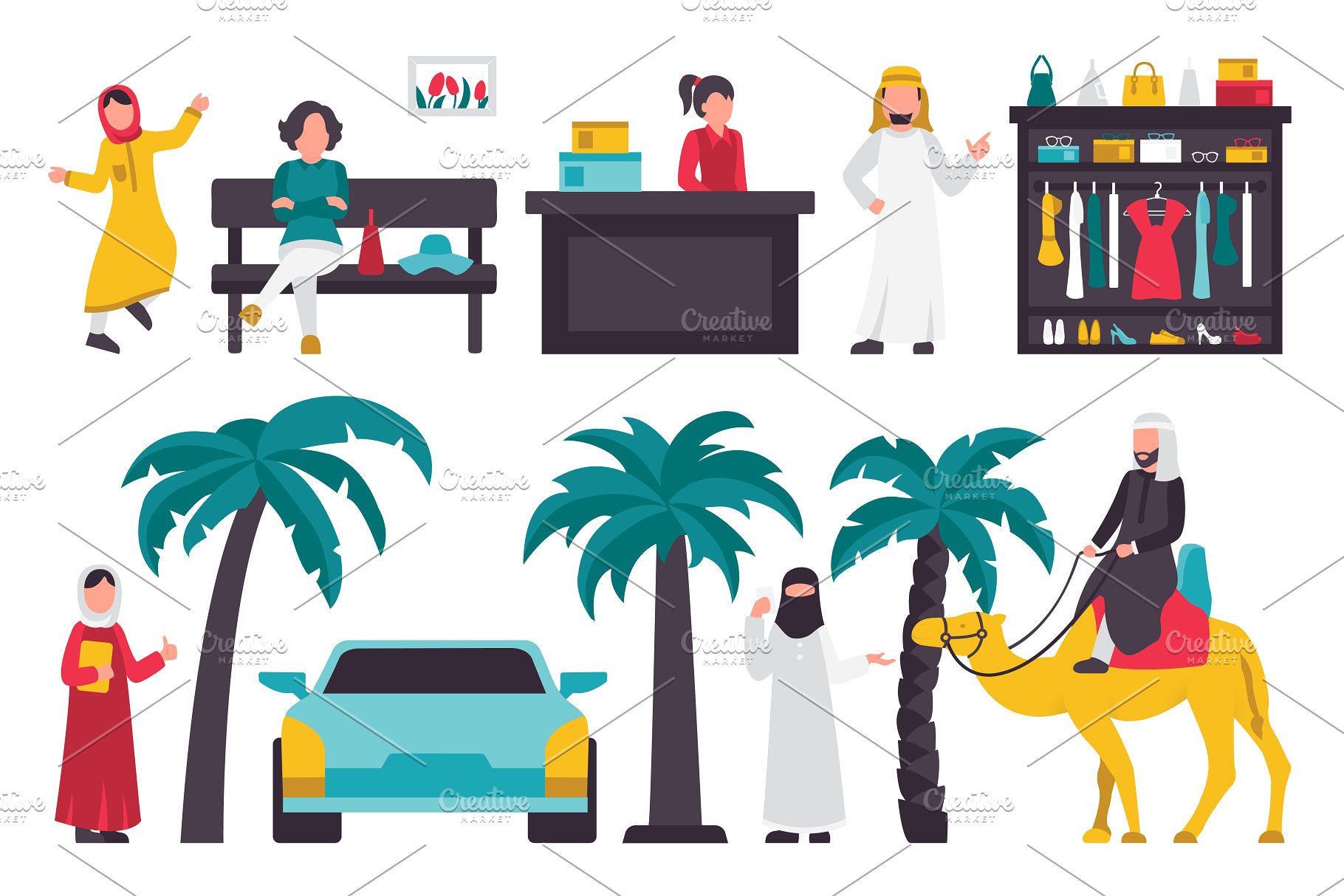 迪拜人物风情扁平化设计插画 Dubai – flat people set插图(2)