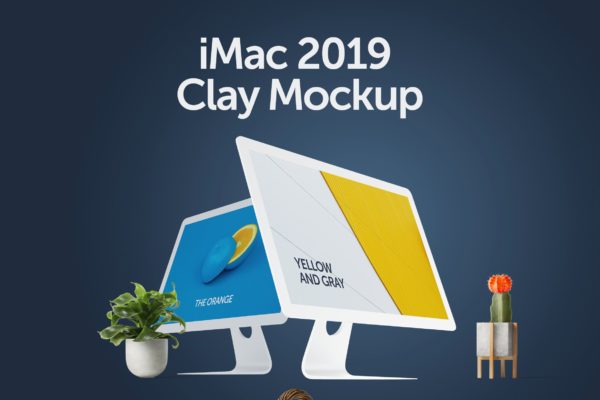 iMac一体机电脑屏幕演示效果图素材库精选样机 iMac 2019 Clay Mockup