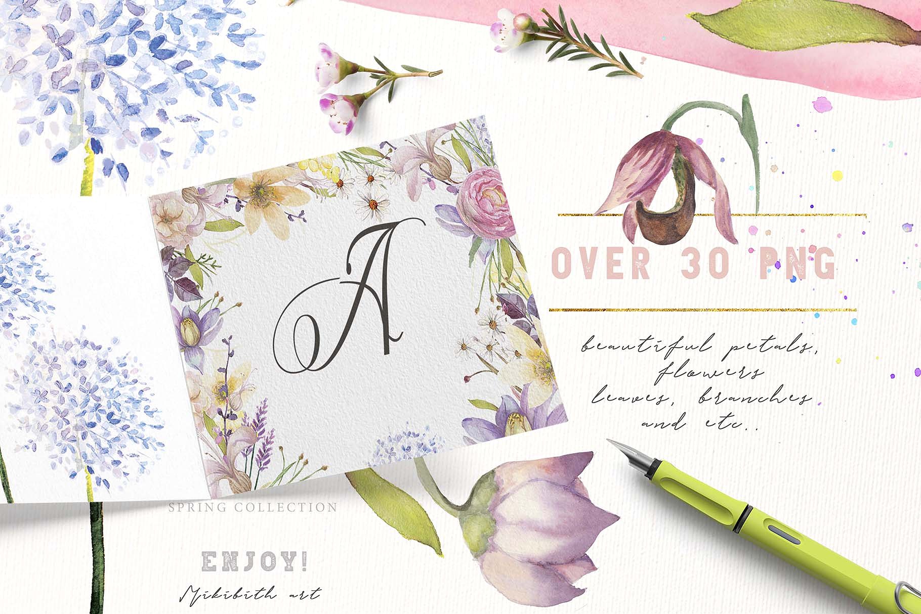 紫罗兰色水彩花卉插画素材 Violaceous watercolors插图(2)