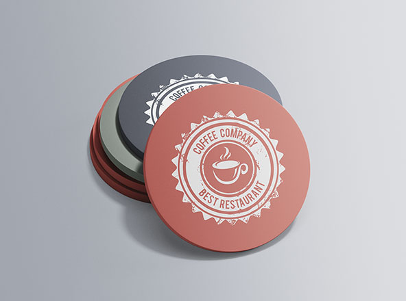 咖啡杯杯垫设计图样机模板 Circular Coaster Mockup