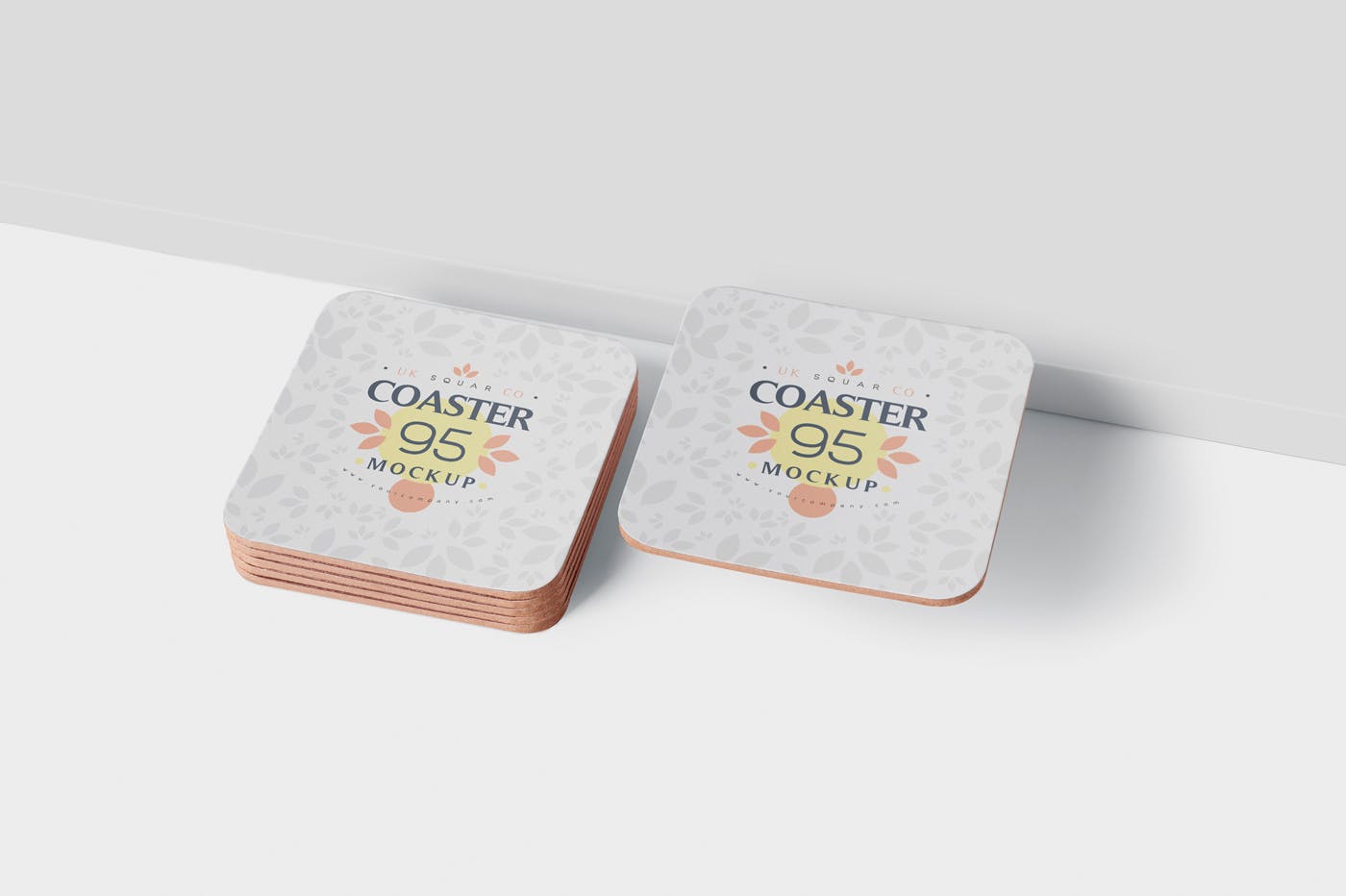 圆角方形杯垫图案设计素材库精选模板 Square Coaster Mock-Up with Round Corner插图(2)