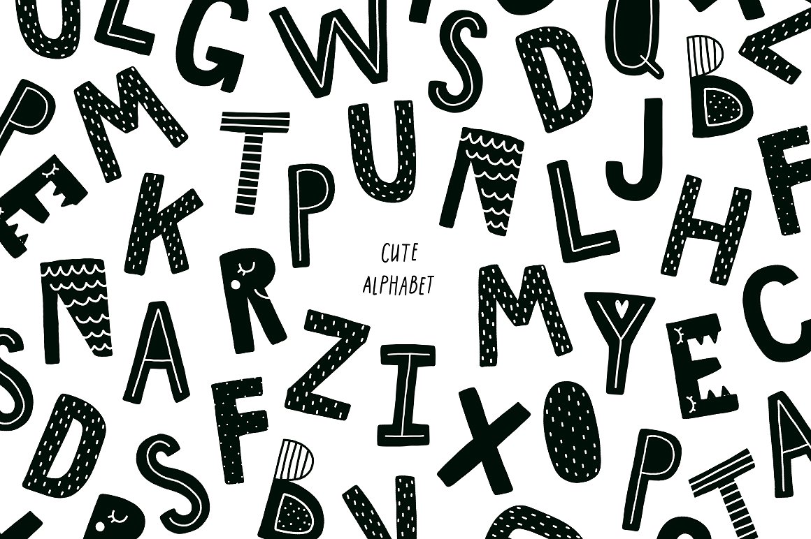 可爱的黑白动物手绘无缝背景元素下载[png,eps]插图(3)