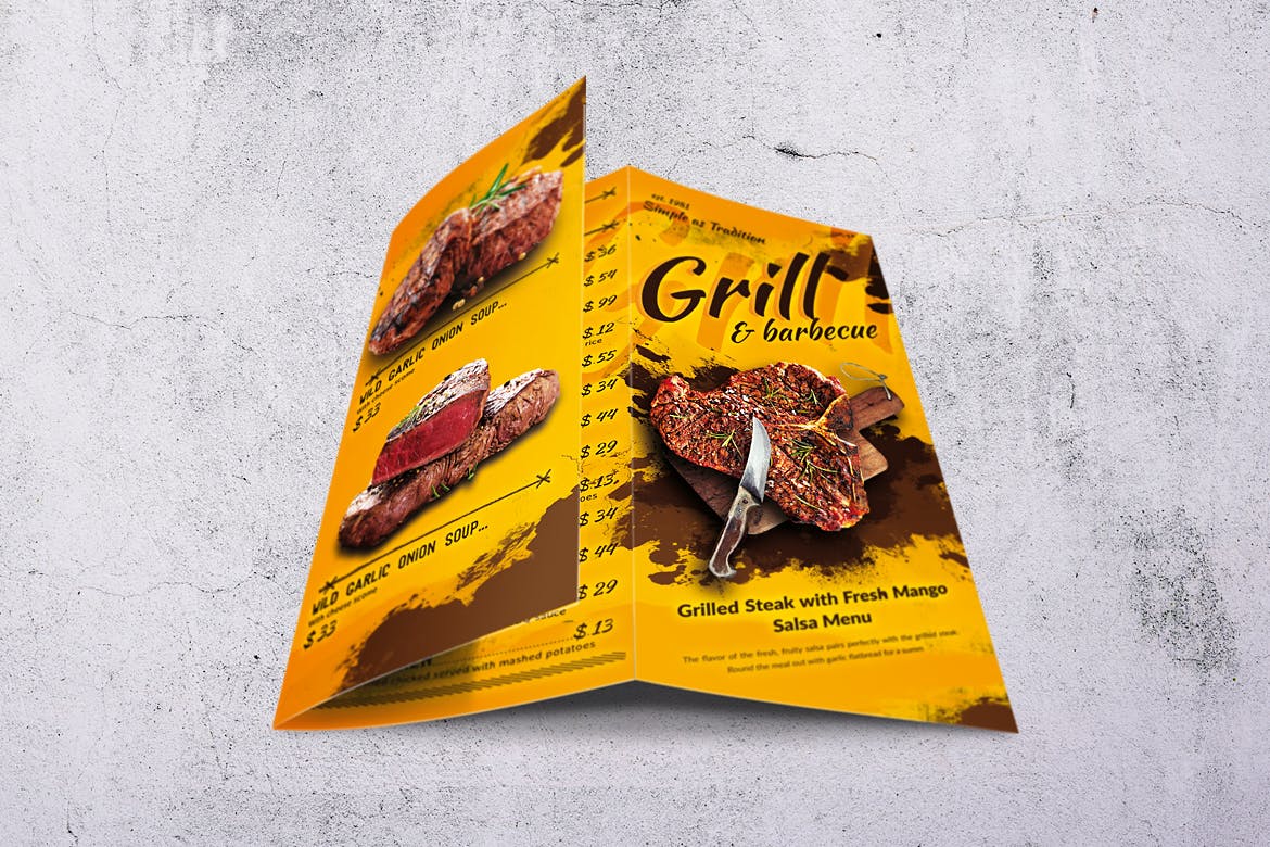 A4&美国信纸规格三折页BBQ烧烤店素材库精选菜单模板 Barbecue Trifold A4 & US Letter Food Menu插图(3)